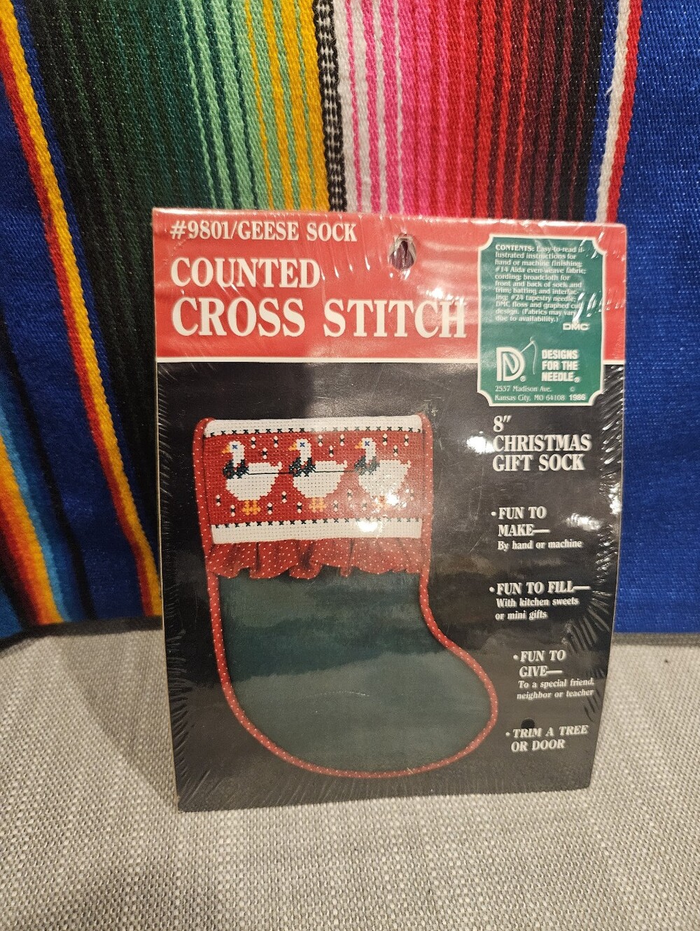 Counted Cross Stitch 8" Christmas Gift Sock - Red/Green
